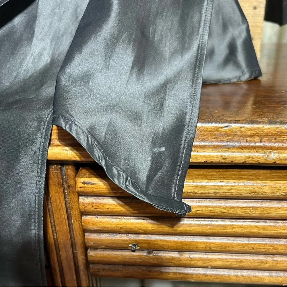 Zara Basic Satin Look Collared Wrap Blouse Black 3/4 Sleeves Bow Tie Waist - Picture 8 of 10